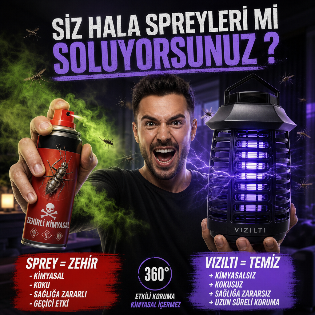 VIZILTI© v2 - UV LED Sinek Öldürücü Gece Lambası | Elektrikli Sivrisinek Böcek Tuzağı