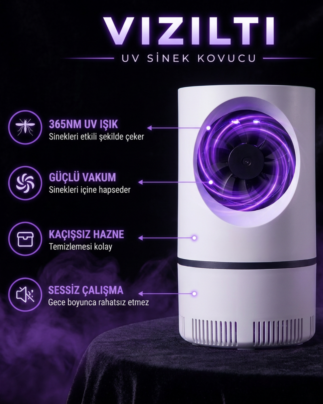VIZILTI©- UV LED Sinek Öldürücü Gece Lambası | Elektrikli Sivrisinek Böcek Tuzağı