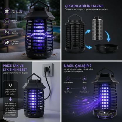 VIZILTI© v2 - UV LED Sinek Öldürücü Gece Lambası | Elektrikli Sivrisinek Böcek Tuzağı