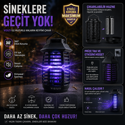 VIZILTI© v2 - UV LED Sinek Öldürücü Gece Lambası | Elektrikli Sivrisinek Böcek Tuzağı