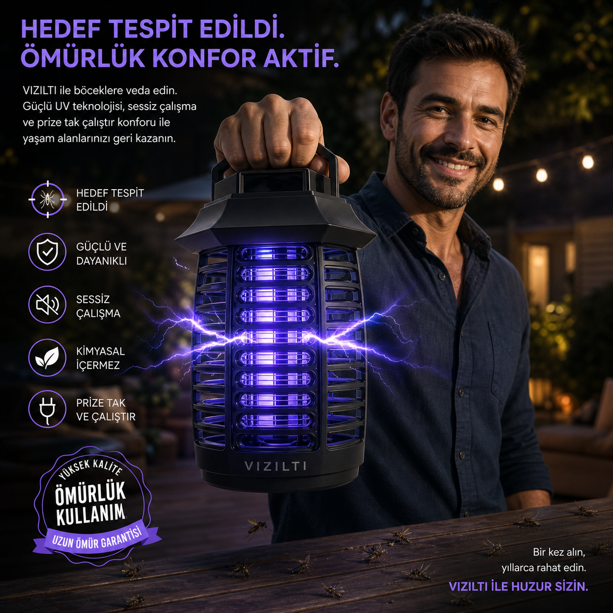 VIZILTI© v2 - UV LED Sinek Öldürücü Gece Lambası | Elektrikli Sivrisinek Böcek Tuzağı
