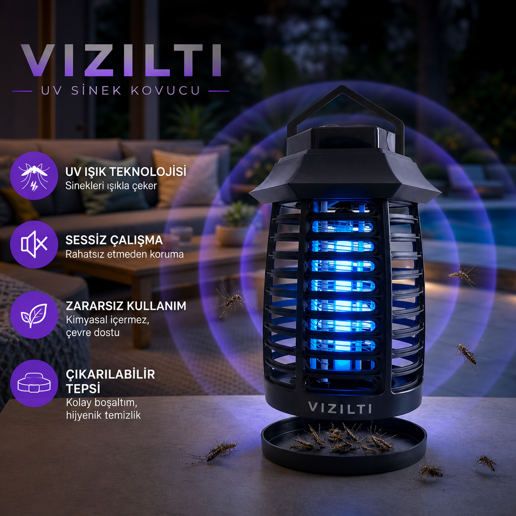 VIZILTI© v2 - UV LED Sinek Öldürücü Gece Lambası | Elektrikli Sivrisinek Böcek Tuzağı