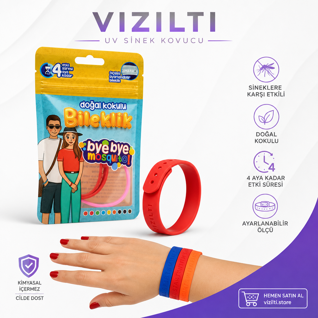 VIZILTI©- Mosquito Yeni Nesil Sivrisinek ve Kene Bilekliği Yetişkin/Çocuk