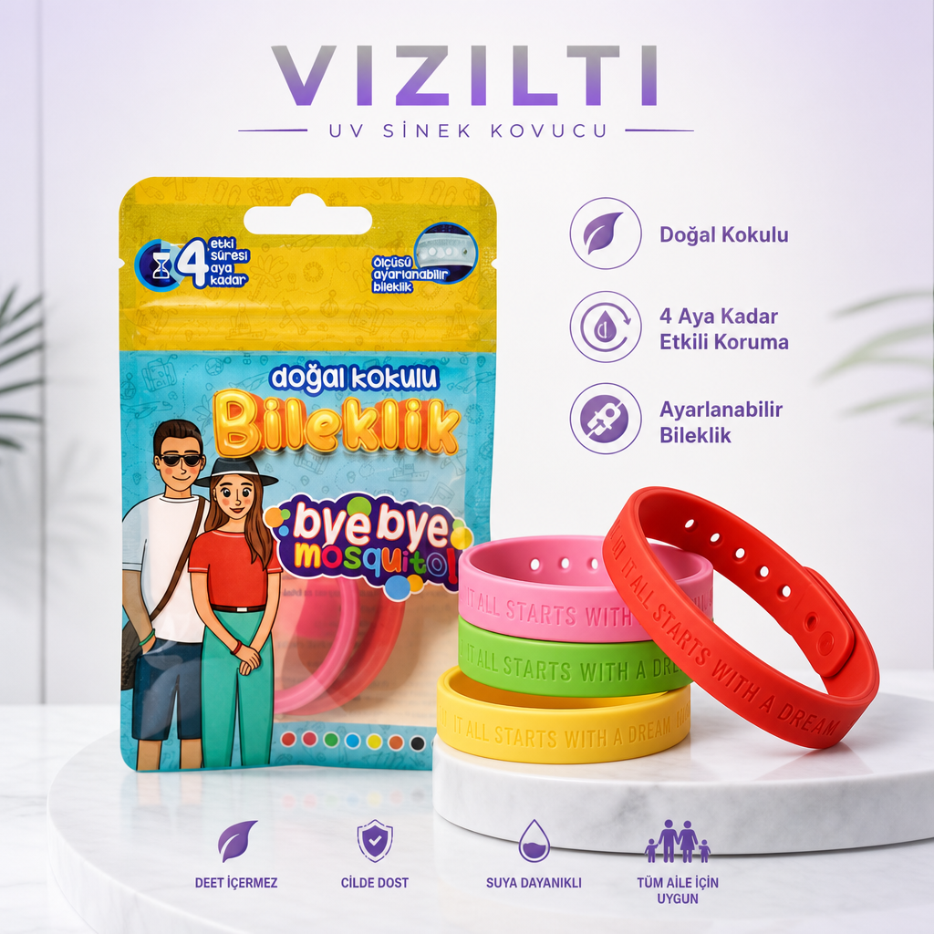 VIZILTI©- Mosquito Yeni Nesil Sivrisinek ve Kene Bilekliği Yetişkin/Çocuk
