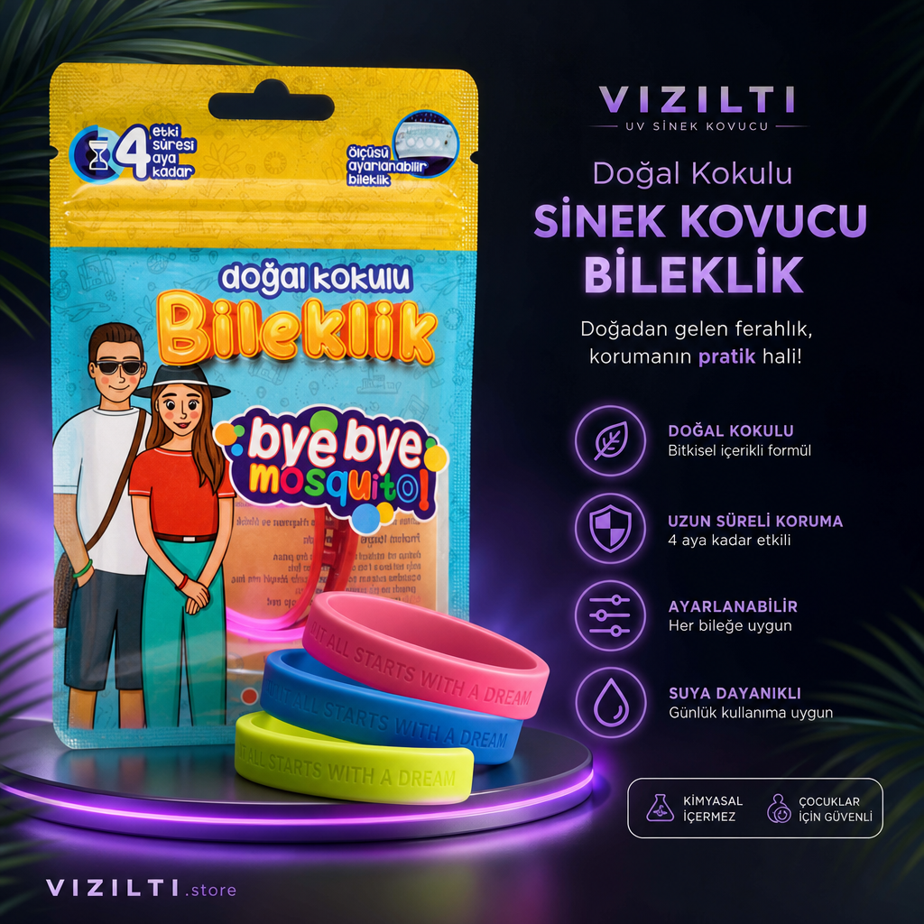 VIZILTI©- Mosquito Yeni Nesil Sivrisinek ve Kene Bilekliği Yetişkin/Çocuk