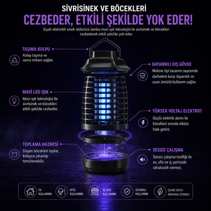 VIZILTI© v2 - UV LED Sinek Öldürücü Gece Lambası | Elektrikli Sivrisinek Böcek Tuzağı