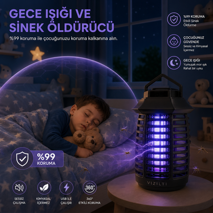 VIZILTI© v2 - UV LED Sinek Öldürücü Gece Lambası | Elektrikli Sivrisinek Böcek Tuzağı